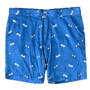 Raw Yarn Industries Stretch Twill Chino Shorts Mens Sz 34 Blue Sunglasses Print
